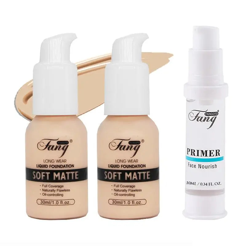 2pcs Value Pack Pump Head Liquid Foundation and Makeup Primer Versatile Makeup Base for All Skin Types