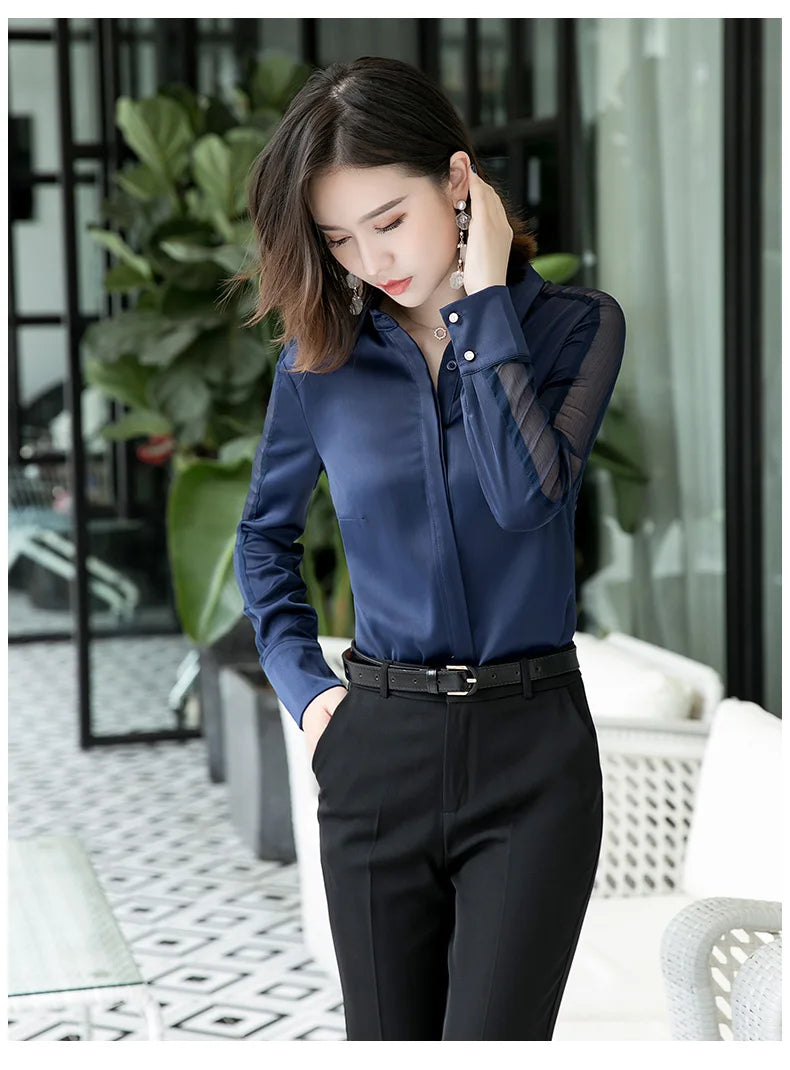 Fashion Women Shirt New Spring Autumn Temperament Long Sleeve Formal Slim Satin Blouses Office Ladies Work Tops SwiftNest