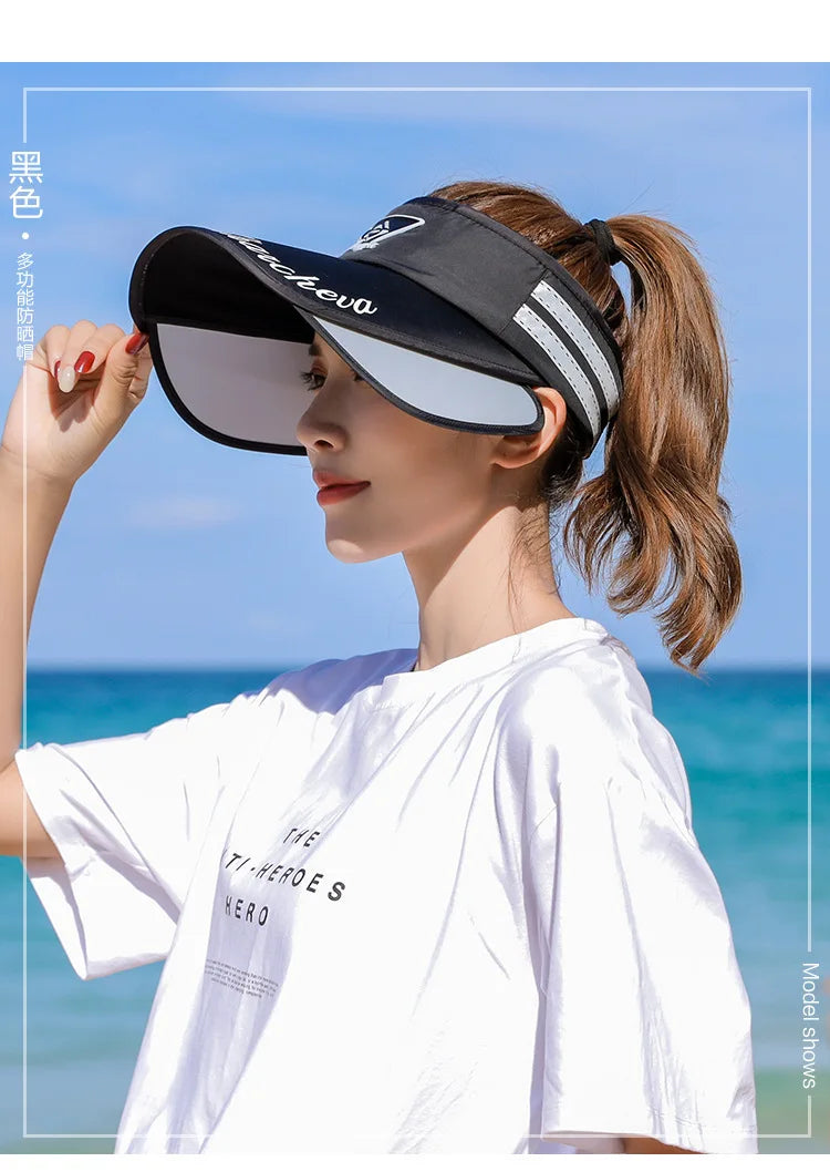 New Sports Female Summer Outdoor Sun Hat Stretchable Empty Top Sun Visor Hats UV Hat Large Brim Sun hat