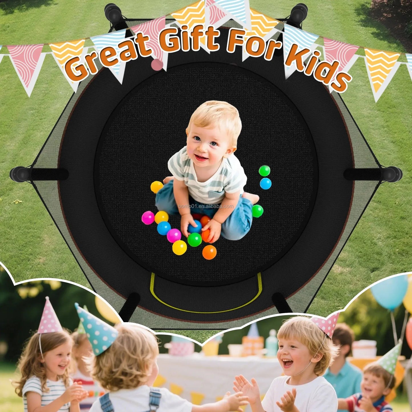 ترامبولين صغير للأطفال من زوشاين مقاس 60 بوصة، مناسب للرياضة واللياقة البدنية، مع شبكة مغلقة ووسادة أمان، مصمم لتوفير ألعاب ممتعة آمنة للأطفال