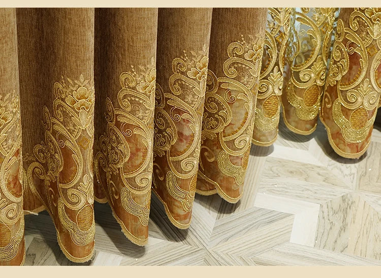 European-style Curtains for Luxury Living Room Upscale Door Chenille Embroidered Coffee Color Bedroom Window Villa Valance