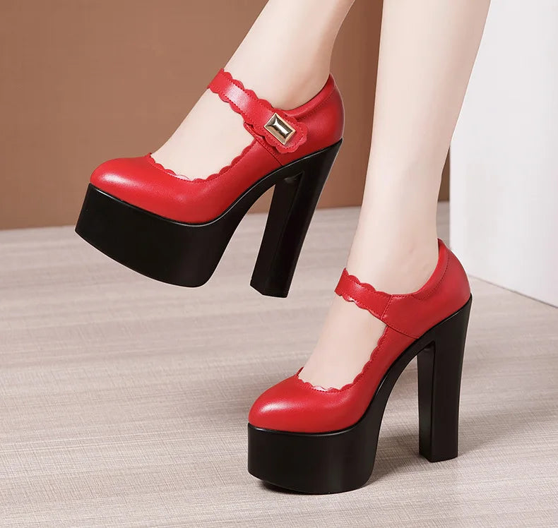 15cm Small Size 32-43 Extremem Block High Heels Shoes 2025 Fall Shallow Thick Chunky Platform Shoes Women Pumps Sexy Model Party