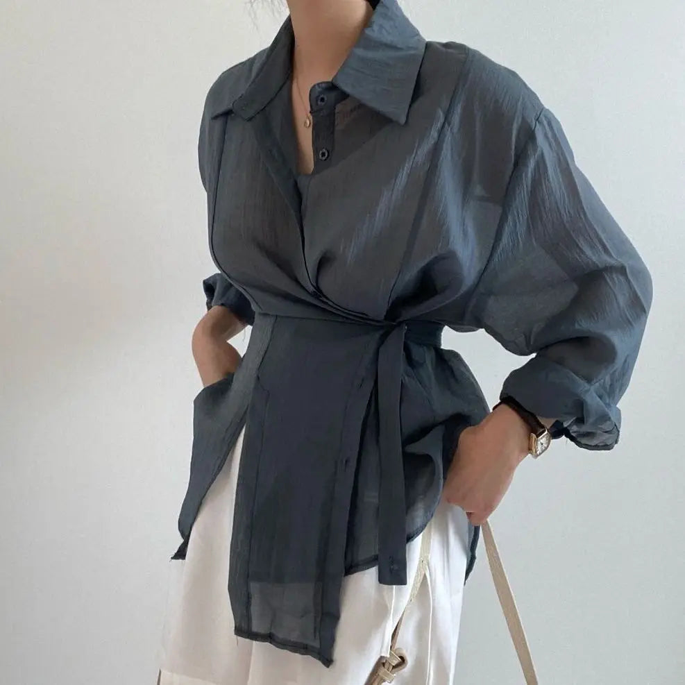 2025 Fashion Elegant Office Lady Long Sleeve Women Shirts Casual Loose Sunscreen Blouses Autumn New Vintage Tops SwiftNest