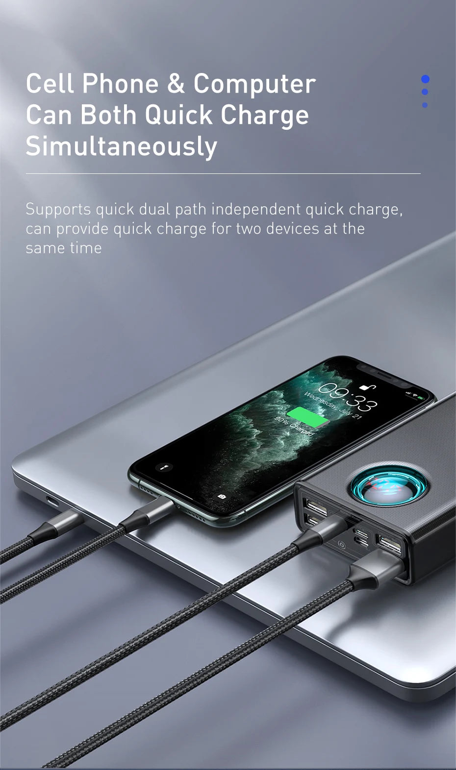 Baseus 65W Power Bank 30000mAh PD Quick Charge FCP SCP Powerbank Portable External Charger For Smartphone Laptop iPhone Tablet