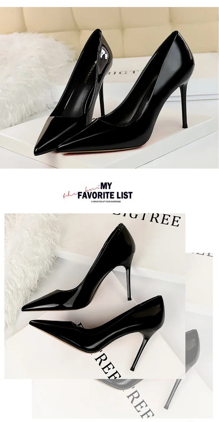 BIGTREE Shoes Fashion Woman Pumps Patent Leather High Heels Stiletto Heels Occupation OL Office Shoes Sexy Heels Plus Size 43