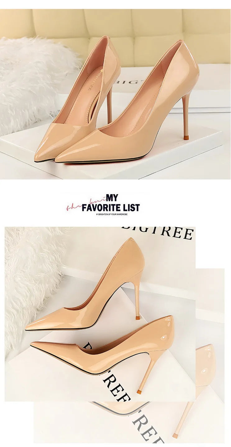 BIGTREE Shoes Fashion Woman Pumps Patent Leather High Heels Stiletto Heels Occupation OL Office Shoes Sexy Heels Plus Size 43