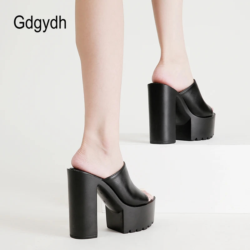 Gdgydh Square Heel Platform Mules Women Outdoor Slippers Peep Toe Slip On Sandals Shoes Slingbacks Black White Great Quality