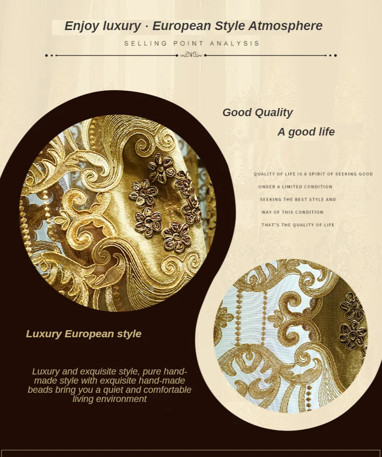European-style Curtains for Luxury Living Room Upscale Door Chenille Embroidered Coffee Color Bedroom Window Villa Valance