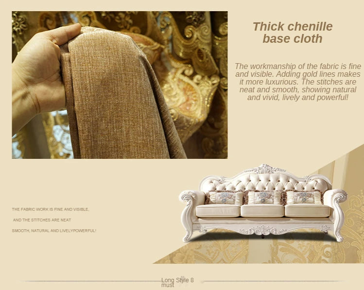European-style Curtains for Luxury Living Room Upscale Door Chenille Embroidered Coffee Color Bedroom Window Villa Valance