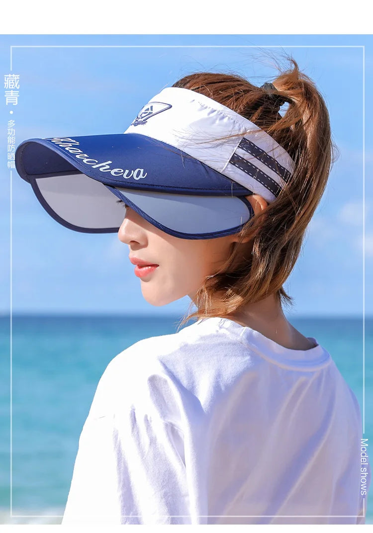 New Sports Female Summer Outdoor Sun Hat Stretchable Empty Top Sun Visor Hats UV Hat Large Brim Sun hat