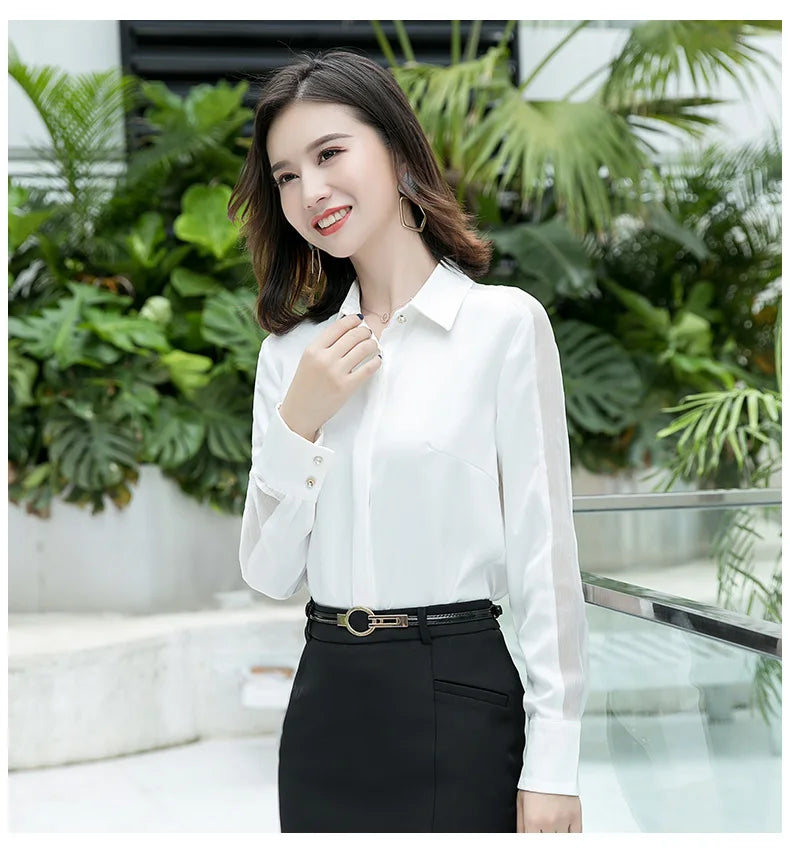 Fashion Women Shirt New Spring Autumn Temperament Long Sleeve Formal Slim Satin Blouses Office Ladies Work Tops SwiftNest