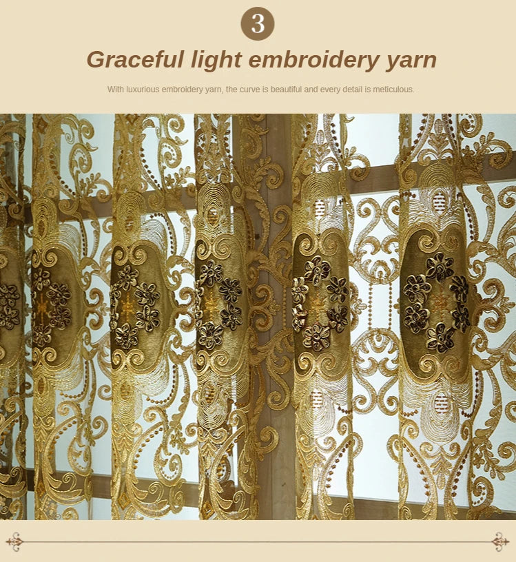European-style Curtains for Luxury Living Room Upscale Door Chenille Embroidered Coffee Color Bedroom Window Villa Valance