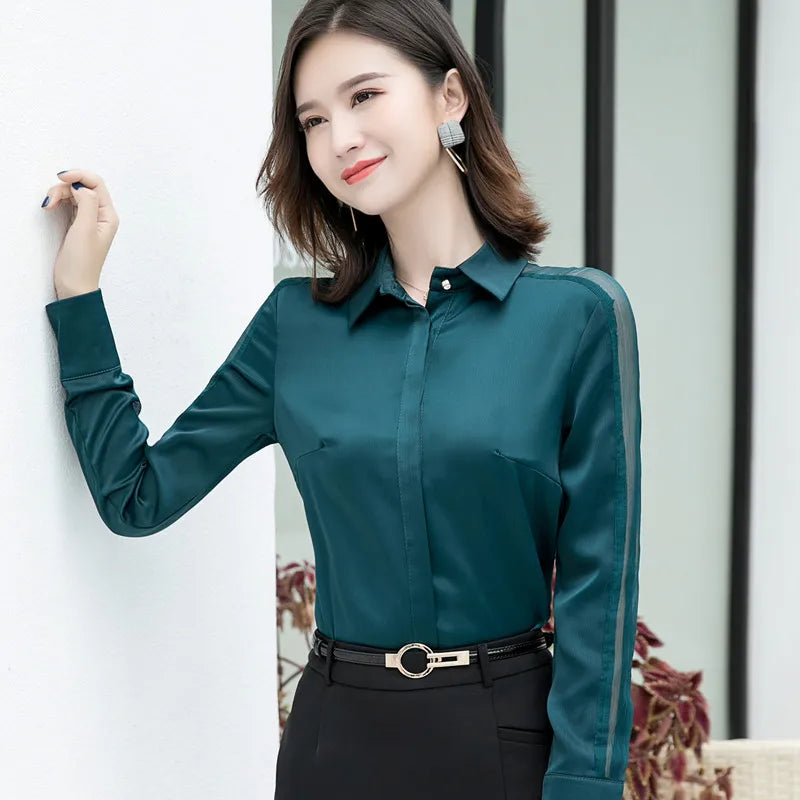 Fashion Women Shirt New Spring Autumn Temperament Long Sleeve Formal Slim Satin Blouses Office Ladies Work Tops SwiftNest