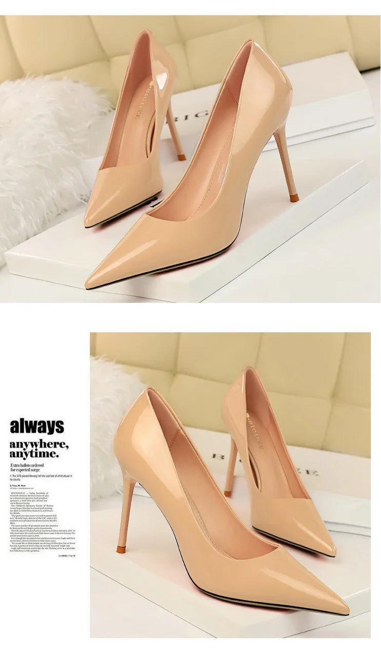 BIGTREE Shoes Fashion Woman Pumps Patent Leather High Heels Stiletto Heels Occupation OL Office Shoes Sexy Heels Plus Size 43