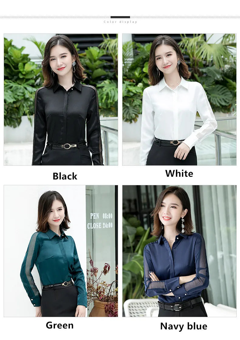 Fashion Women Shirt New Spring Autumn Temperament Long Sleeve Formal Slim Satin Blouses Office Ladies Work Tops SwiftNest
