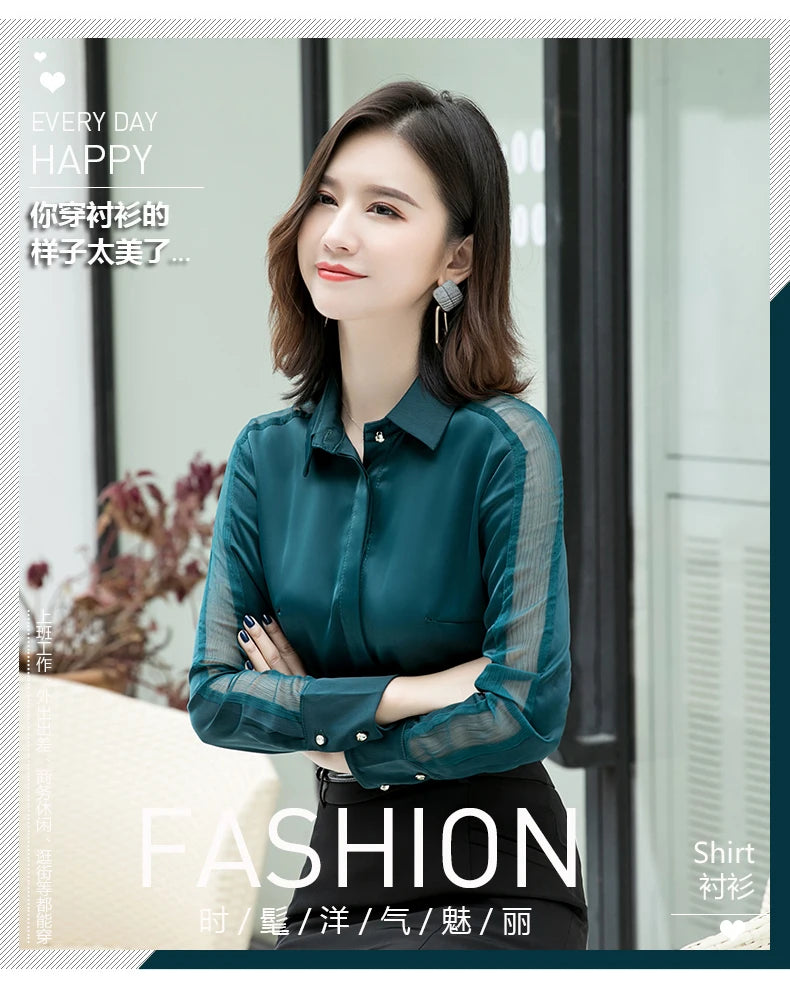 Fashion Women Shirt New Spring Autumn Temperament Long Sleeve Formal Slim Satin Blouses Office Ladies Work Tops SwiftNest