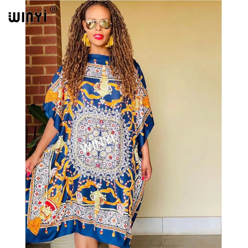 فساتين مطبوعة للنساء 2021 تصميم أزياء فستان فضفاض باتوينغ ماكسي طويل فيم فيستدوس صيف خريف حفلة فستان أنيق