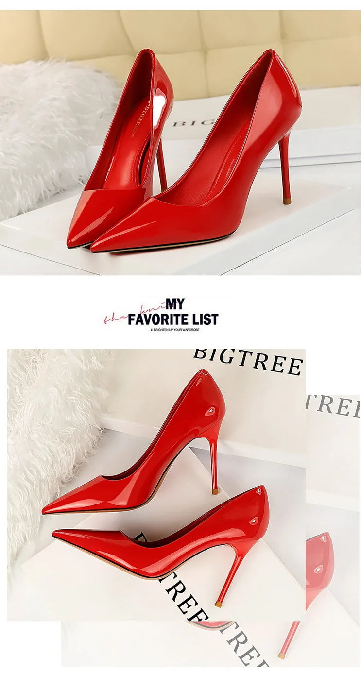 BIGTREE Shoes Fashion Woman Pumps Patent Leather High Heels Stiletto Heels Occupation OL Office Shoes Sexy Heels Plus Size 43