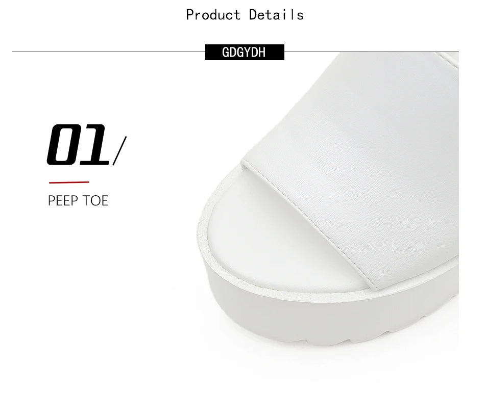 Gdgydh Square Heel Platform Mules Women Outdoor Slippers Peep Toe Slip On Sandals Shoes Slingbacks Black White Great Quality