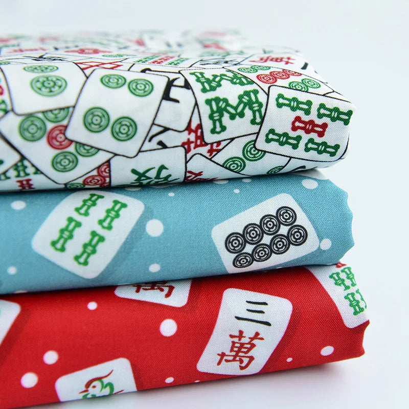 Plain Fabric for Handmade DIY, Table Cloth, Back Cushion, Bag Doll, Mahjong Print, 100% Cotton T1480