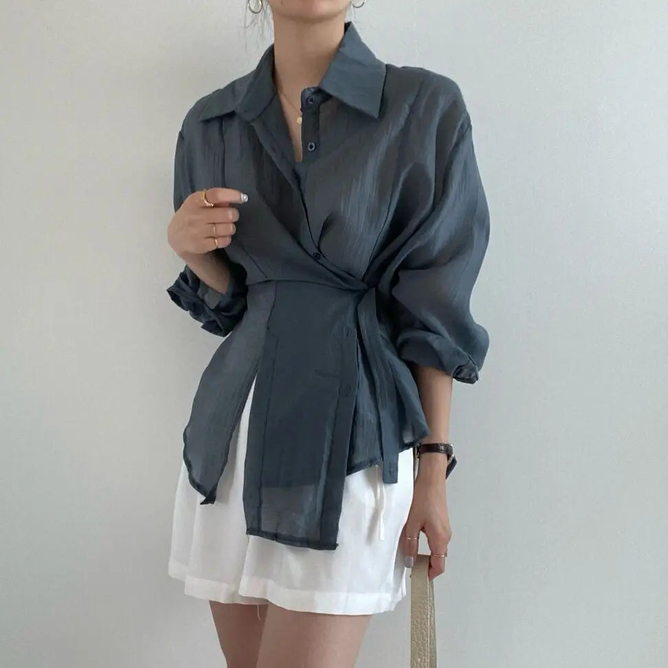 2025 Fashion Elegant Office Lady Long Sleeve Women Shirts Casual Loose Sunscreen Blouses Autumn New Vintage Tops SwiftNest