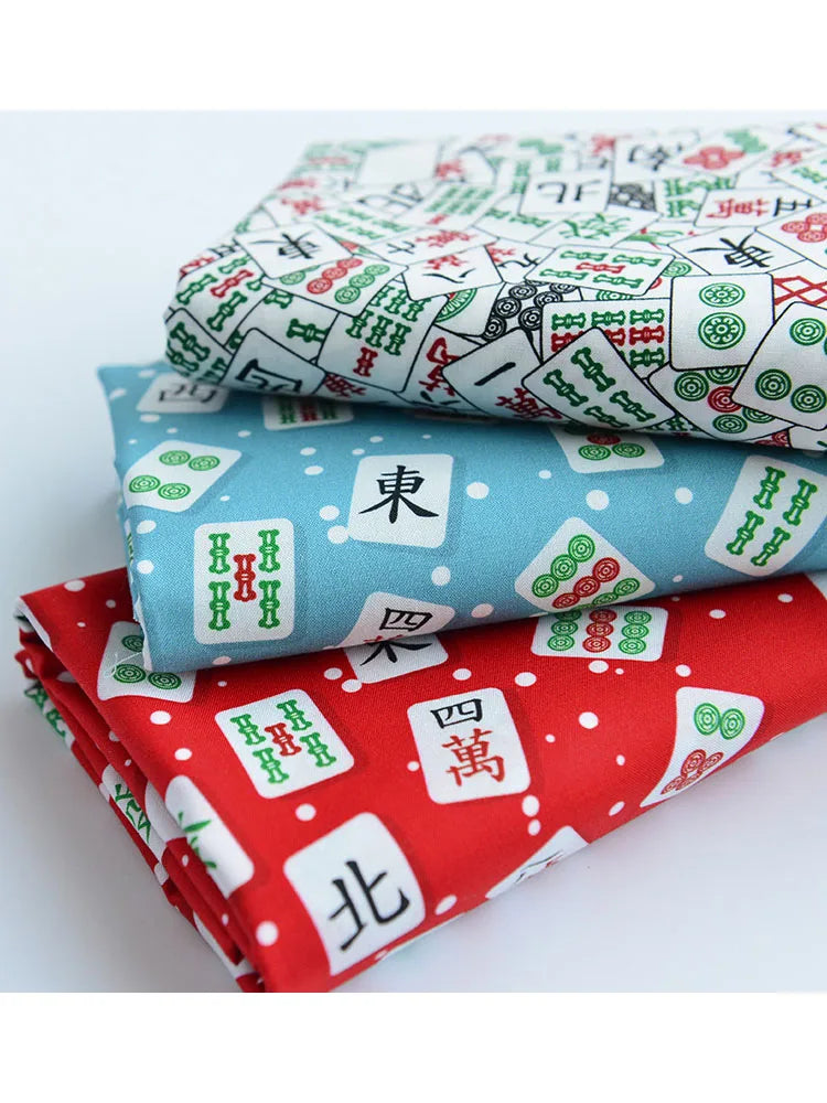 Plain Fabric for Handmade DIY, Table Cloth, Back Cushion, Bag Doll, Mahjong Print, 100% Cotton T1480
