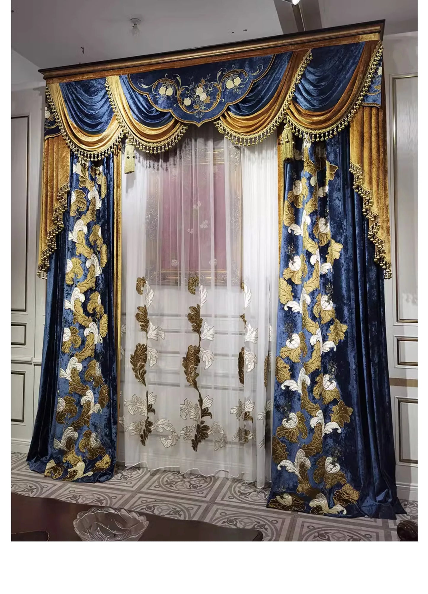 European Curtains for Living RoomCustom New High-end Villa  French Bedroom Velvet Embroidered American Cotton Wool Large Flowers