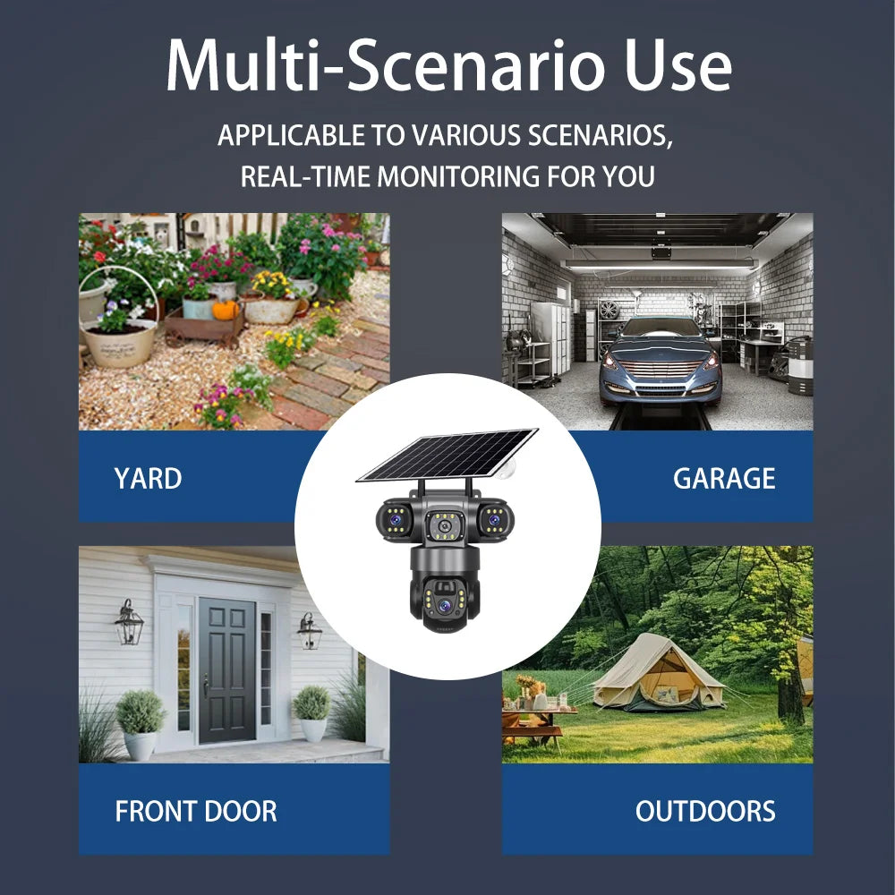 V380 Pro Solar Camera 4G SIM Outdoor 3 Lens Three Screens Webcam PIR Human Detect CCTV Security Video Battery PTZ IP Camara