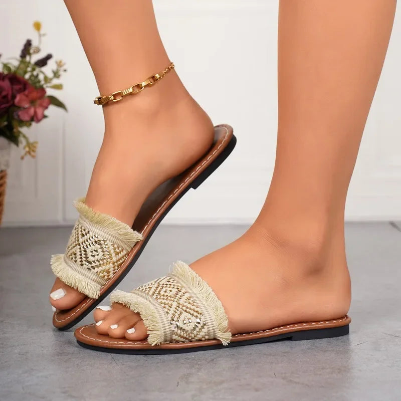 Women's Shoes 2024 Open Toe Women's Slippers Casual Daily Slippers Women Color Matching Plus Size Flat with Outdoor Sandals