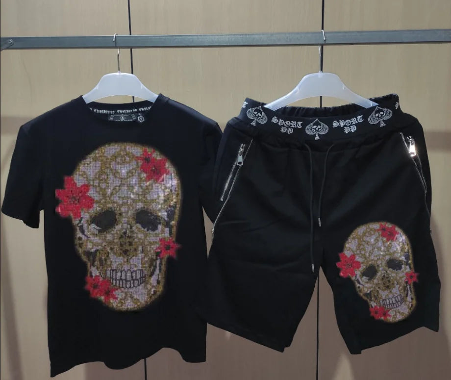 طقم ملابس رياضية رجالي من مصممي الأزياء، بدلة رياضية بأكمام قصيرة، بدلة رجالية كاجوال