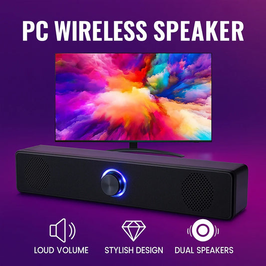 Bluetooth Computer Soundbar Speaker With Dual Speakers Powerful Bass Wired/Wireless Connection For PC Laptop Desktop