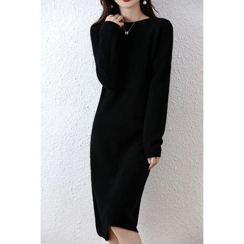 2022 Autumn Winter New Women Fashion Dress 100% Wool Warm Sweater Dress Long Sleeve Knitted Pullover Female Casual Dresses SwiftNest
