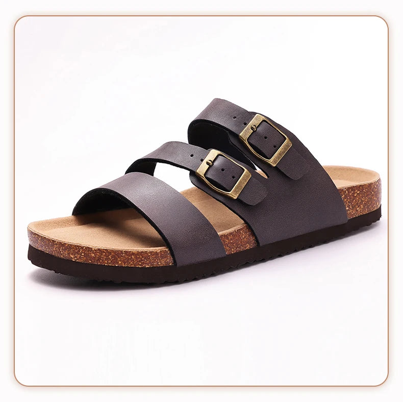 Comwarm Women New Clogs Slippers Summer Fashion Open Toe Beach Shoes With Double Buckle New Cork Footbed Mule Sandals Home Slide