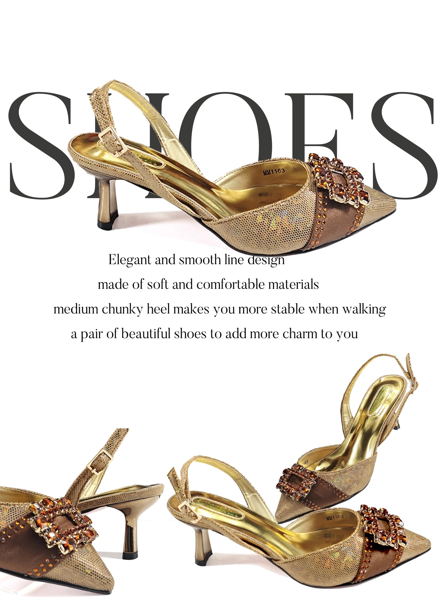 Spot Goods Italian Fashion Women Heels Elegant Color Block Design Brown Shoes And Bag Full Rhinestone Party Bag