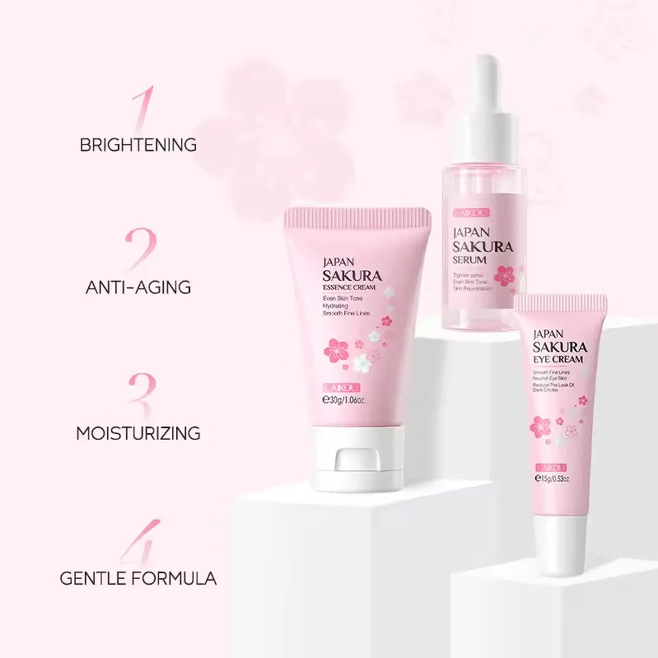 3pcs/set Sakura Skin Care Sets Face Cream Serum Eye Cream Face Beauty Products for Women Daily Moisturizing Skin Care Products