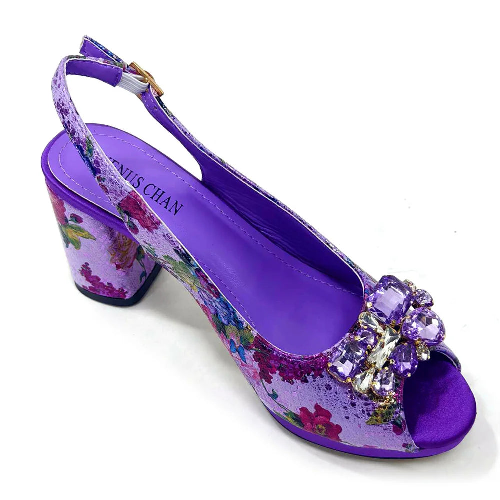 Venus Chan Italian Sandals and Bags Matching Set 2024 Women Heel Party for Gold Colour Wedding Bigger Size Thick Heel Shoes