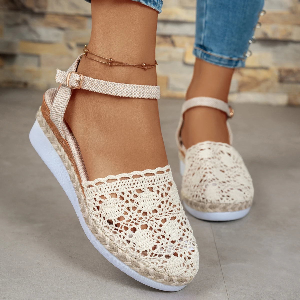 Women Sandals Summer New Fashion Canvas Wedge Sandals Casual Espadrilles Fashion Elegant Platform Woman Sandals