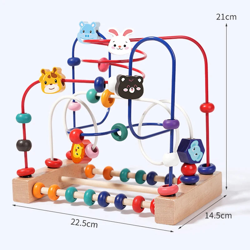 Wooden Toys Bead Maze Colorful Animals Fruits Shapes Educational Counting Learning Circle Toys Kids Classic Gifts for Toddlers