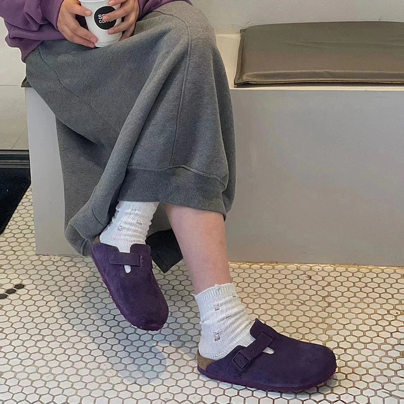 Women's Suede Mules Clogs Slippers Soft Insole Sandals With Arch Support Shoes Outdoor Beach Suede Clogs Slippers Slides For Men