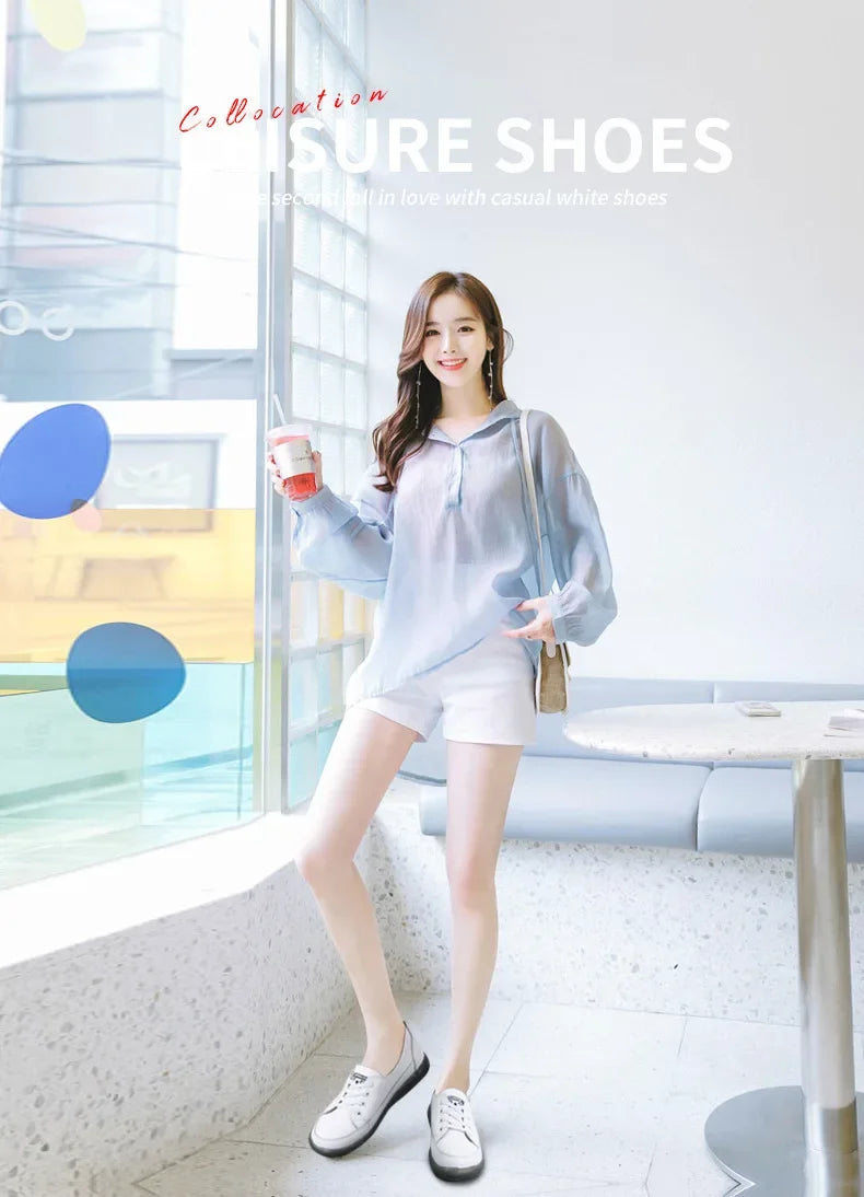 Genuine Leather Soft Sole Outdoor Summer Walking Vulcanized Shoes Women Jogging Sneakers Woman Flat Trainers Fitness Footwear