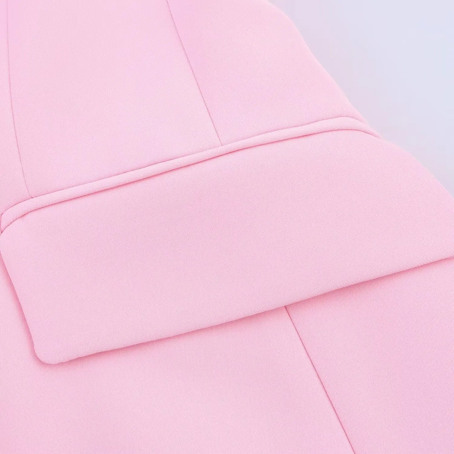 Women Fashion Pink Sets Turn-Down Collar Long Sleeves Single-Breasted Feather Blazer+High Waist Pocket Zipper Long Pants