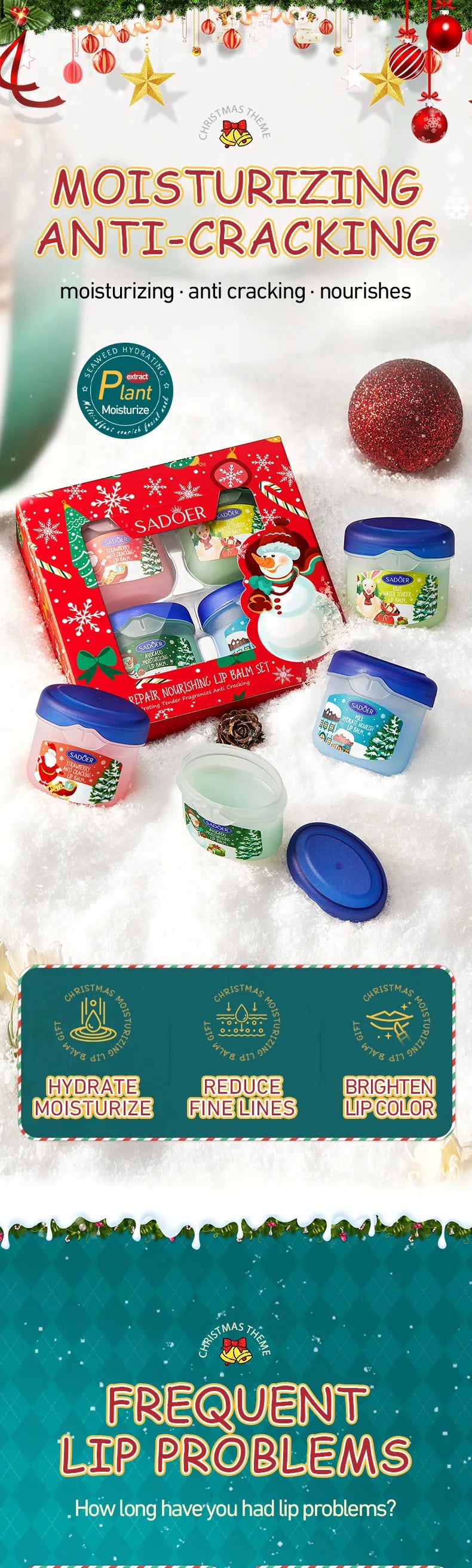 Christmas Gift Box,Lip Balm 4PCS/box Lip Makeup Set, Durable Moisturizer, Christmas Women's Gift Nourishing Lipstick Skin Care