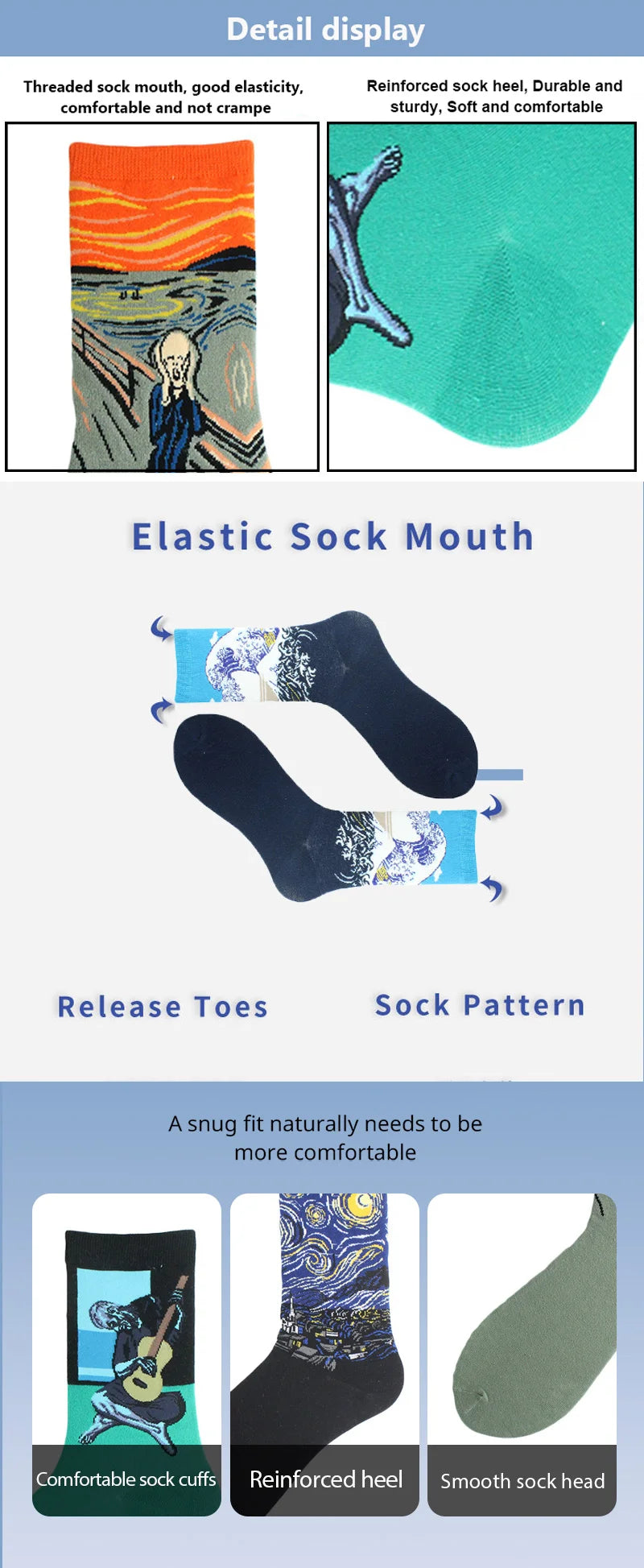 Mens Fashion Art Designed Painting Series Male Funny Socks Casual Autumn Winter Home Floor Breathable Socks