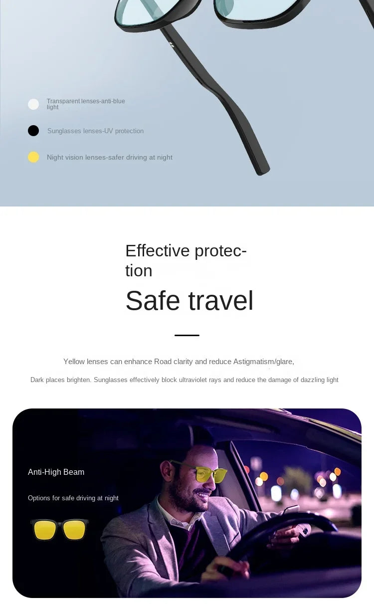 3-in-1 Smart Glasses Open Ear Music Hands-Free Calling Stereo Sound Wearable Headsets Smart Sports Anti-Blue Light Sunglasses