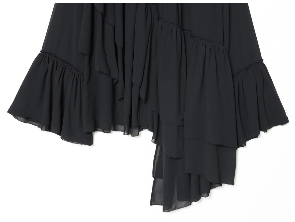 Womens Fashion Blouse Top With Ruffled Round Neck Long Sleeves And Asymmetrical Chiffon Shirt Autumn And Winter Casual Wear