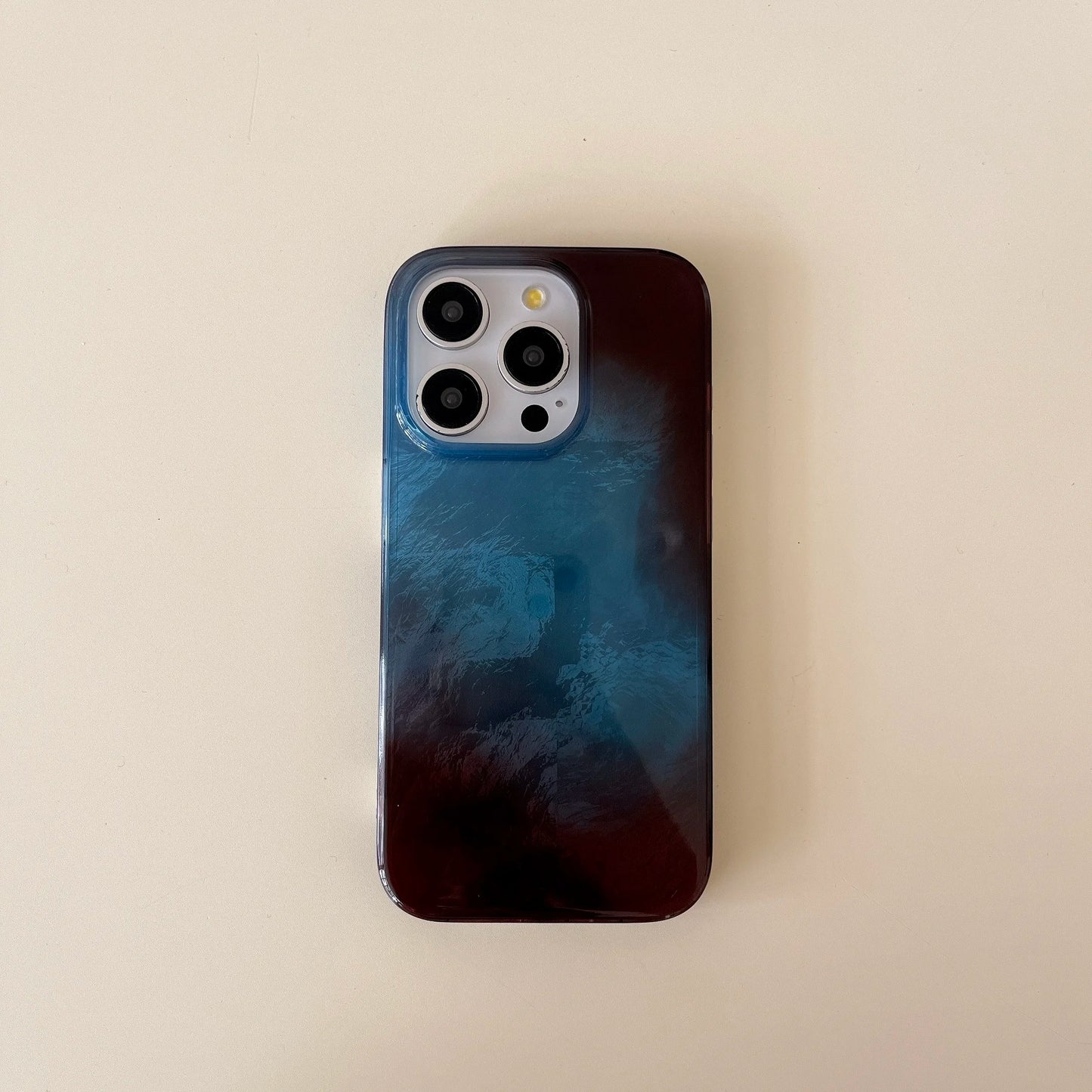 جراب هاتف كوري أنيق مزدوج الطبقات باللون الأزرق والبني المتدرج من INS لهاتف iPhone 16 15 14 13 Pro Max غطاء خلفي للهاتف