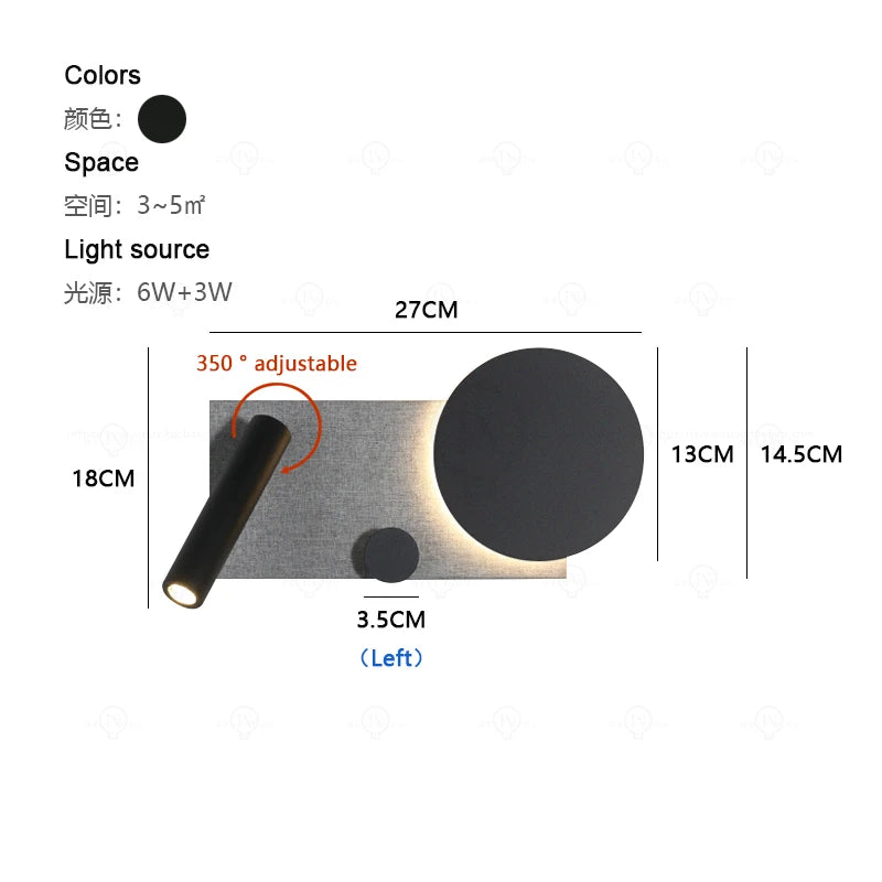 Bedroom bedside wall lamp with switch and spotlight, simple and modern Nordic creative personality, adjustable angle wall lamp