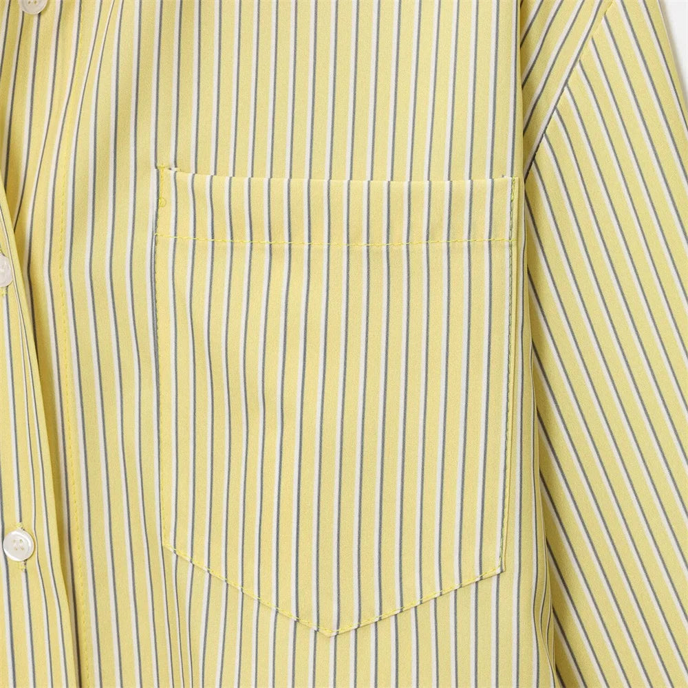 Women's Fashion Style Versatile Small Fresh Style Flip Collar Long Sleeve Top Summer New Striped Loose Poplin Shirt SwiftNest