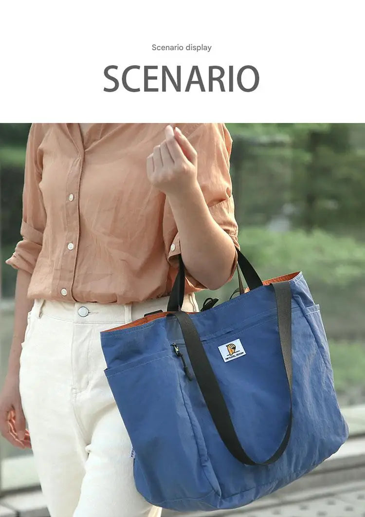 Reversible Travel Tote Bag Large Capacity Foldable Carry On Duffle Bag Canvas Shoulder Luggage Packing Bag for Women Men