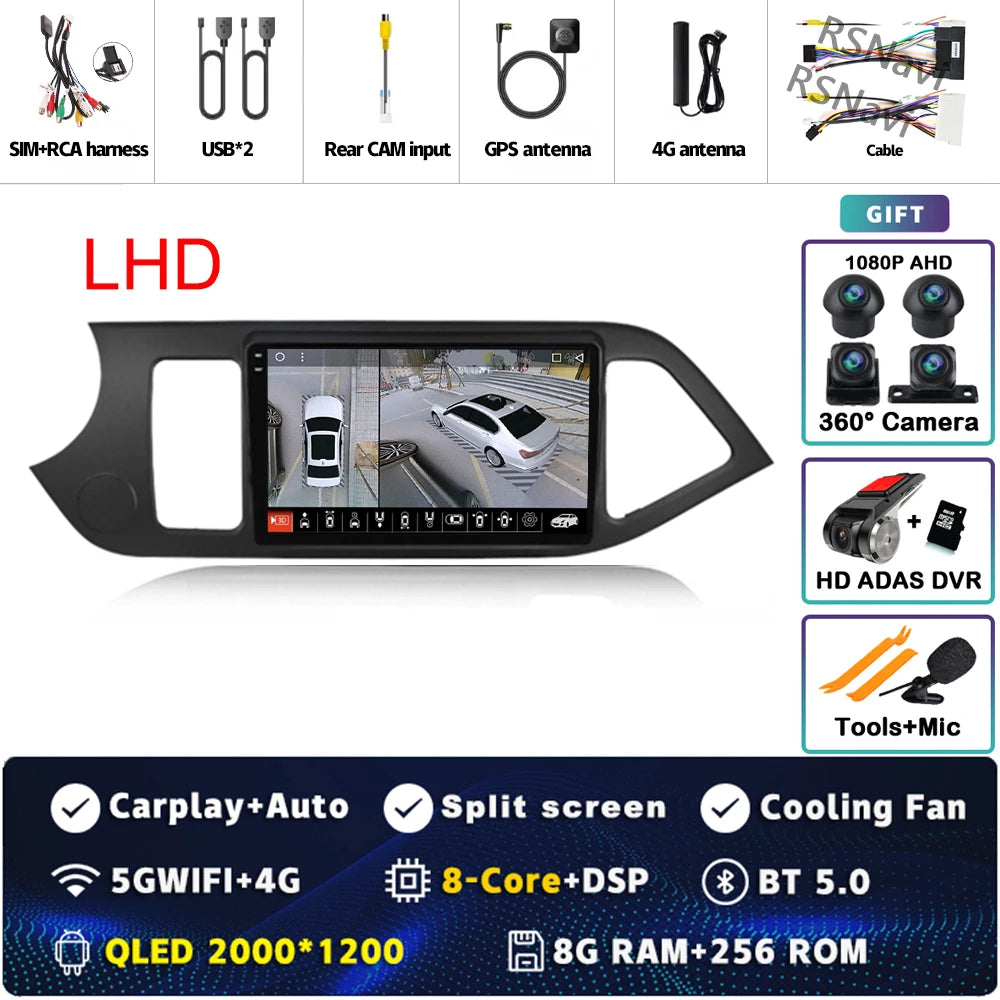 Android 15 For KIA Morning 2 picanto 2011-2017 LHD 2K QLED Android Car Radio Multimedia Video Player GPS Stereo CarPlay